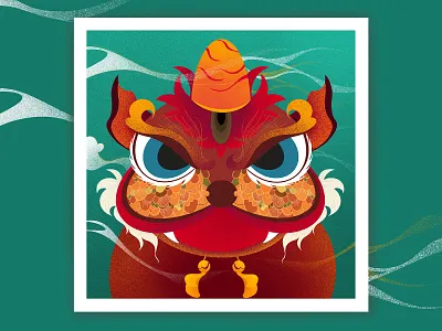 lion dance chinese folk art design drawing illustration lion lion dance lion head