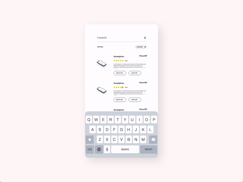 Case: sort available directly from search results - wireframes accordion e commerce interaction design list ui mobile mobile app design mobile ui search search bar search results sort sorting ui ux design wireframes