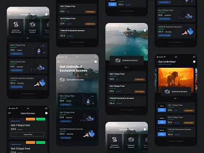 Subscription UI (Dark Theme) 360vuz app apple concept dribbble inspiration ios iphone x mobile mobile app mockup subscription ui ui design user interface userinterface ux