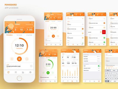 Pomodoro app ui design app app design appui design mobile mobileapp pomodoro ui ui design uiux vector