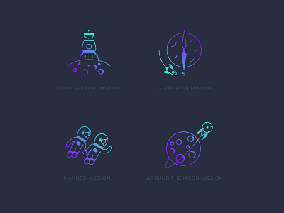 Future Lunar Missions aerospace aircraft astronaut astronomy cosmic custom dark graphic design icon design iconography iconset illustration lunar mission moon orbit space space travel vector visual identity