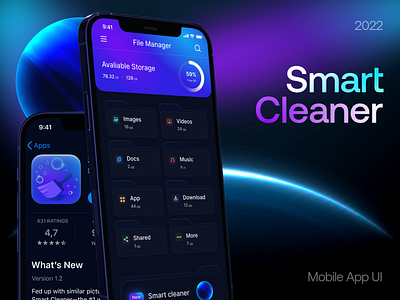 Smart Cleaner app booster cleaner dark files ios purple smart smart. cleaner ui
