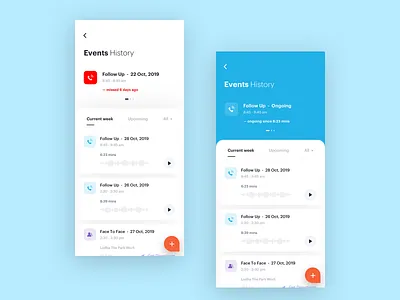 Events History agenda agents app card clean events filter follow up interface lead management minimal mobile plan planning product design schedule search ui ux