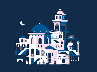 Santorin 2.0 city composition design flatdesign illustration isometric vector