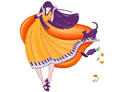 Her cat girl illustration music procreate