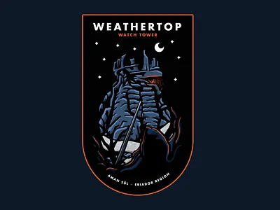 Weathertop badge badge design badges blue branding design explorer illustration line art logo lord of the rings lotr mountains night orange travel typography