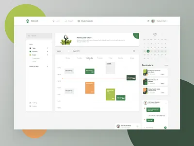 Calendar Learning Management Dashboard branding calendar chat dashboard illustration landing page minimalist task time management website