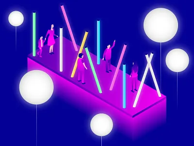 Isometric Glowing Platform colorful colorful design design floating island glowing illustration isometric isometric illustration neon people vector