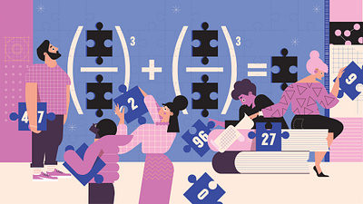 Jigsaw Puzzle character conceptual digital editorial folioart illustration maths vector