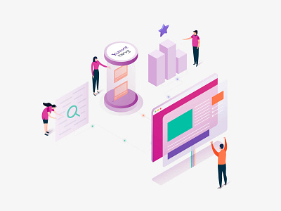 Illustration for Media.net Advantages ad tech ads advertising business contextual display freelance illustration illustrator infographic isometric marketplace platform product publisher revenue technology vector video website