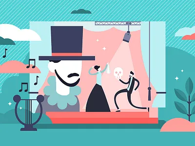 Theater acting arts concept flat illustration performance play stage theater vector