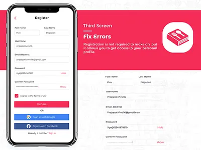 fix errors register page design app appdesign food app ui icon logo ui uiapp ux vector