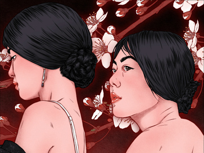 Handmaiden digital feminine floral folioart illustration portrait sarah maxwell