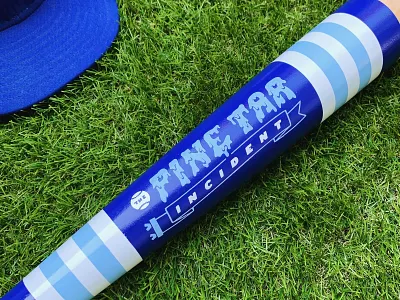 Mitchell Bat Co Artist Series - Pine Tar Incident Bat baseball bat billy martin george brett kansas city kc lettering mitchell bat co pennant pine tar royals stripes