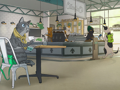 La Meowzocco cafe illustration cat art cat cafe illustration cat illustration cats coffee coffee cat coffee illustration coffee shop cute cat illustration la marzocco illustration seattle illustration