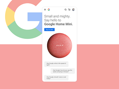 Google Home Mini re-design branding clean daily 100 daily 100 challenge daily ui dailyui dailyui012 design google google material design logo material design materialdesign minimal mobile product page sketch sketchapp typography ui