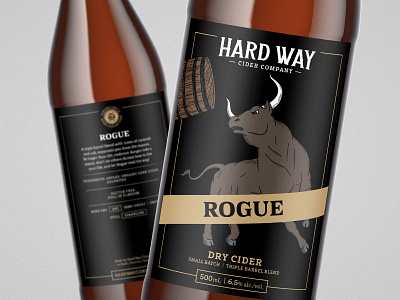 Rogue // Hard Way Cider barrel bottle brand design branding bull cider fierce hand drawn hard cider illustration label design packaging packaging design rogue wood cut