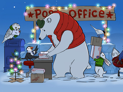 Polar Post animal art arctic hare bird illustration cute animal illustration illustration mail mail delivery owl owl illustration parcels polar animals polar bear polar bear illustration post office illustration puffin usps