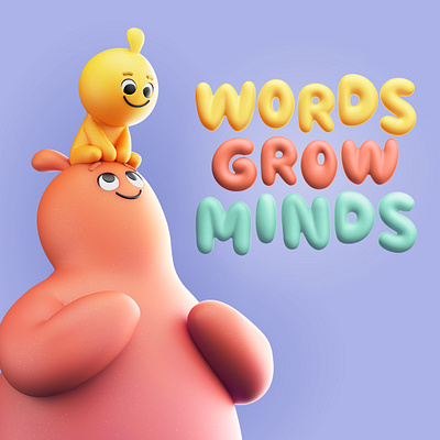 Words Grow Minds 3d arcade studio character children digital folioart illustration parent