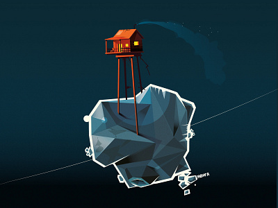 Asteroid Home concept art fantasy geometrical illustration polygons science fiction space