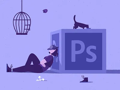 Waiting for Inspiration 2 adobe illustrator adobe photoshop bird blue boot cage cat design inspiration girl grain graphic design illustration illustrator olga hashim purple texture