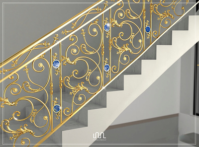 Special balustrade with lapis lazuli inserts balustrade brass classic design interiordesign italianstyle luxury luxuryvilla render
