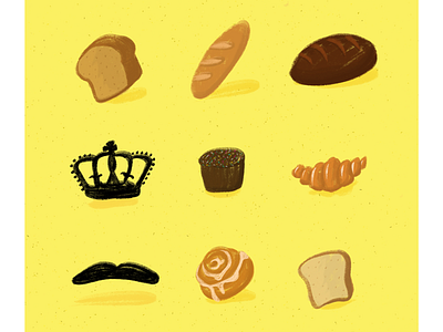 Bready Mercury bohemian rhapsody bread cinnamon bun croissant crown cupcake food illustration freddie mercury illustration musician mustache pretzel procreate puns queen rock n roll texture torontoartist yellow