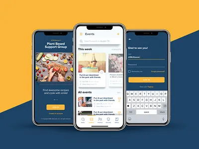 PBSG App app design explore screen login screen welcome screen