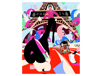 Ines Paris 2024 eiffeltower firework hidjab illustration ines marathon medal nike olympic paris running wheelchair