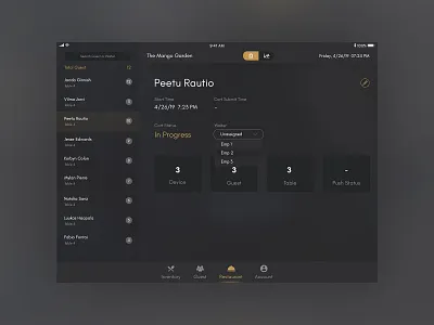 Guest-Waiter android app design application application design black design guest ios ios 11 luxury design luxury font restaurant restaurant table table booking tablet typography ui ui design uiux waiter