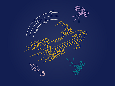 To infinity and beyond! 2d clean contrast dark detailed illustration illustrator line space submarine vector