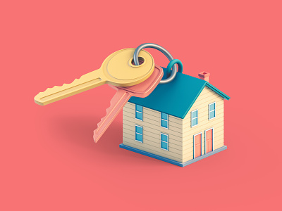 House Keychain 3d blender building cartoon cinema 4d home house icons illustration keychain keys real state stylized web icon