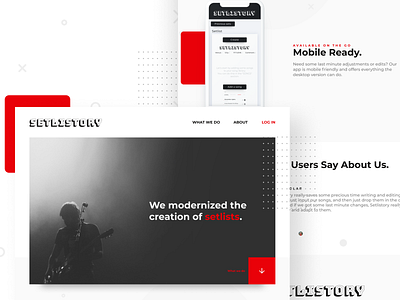Update - Setlistory Landing Page app application black branding clean colors design landing landing design landing page minimal modern new product red ui ux