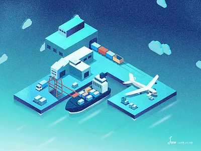 2.5D互联运输场景插画 illistration illustration practice linyi ui 插图