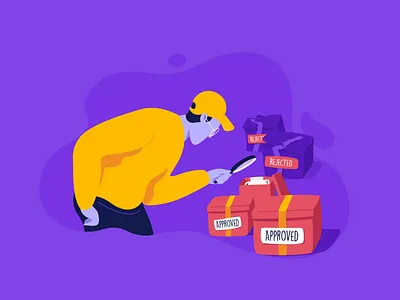 High Quality Products box check design guy illustration magnifying glass man product spocket vector