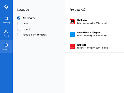 Projects & planning tool clients concept dashboard filter list planning projects sidebar