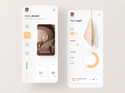 Smart Home App app clean decoration home house interior lamp light minimal smart home smart home app ui ui ux yellow