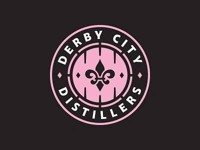 Derby City Distillers barrel basketball bourbon brand branding city derby design diamond distillers fleur de lis horse racing illustration logo louisiana pink sports team whiskey