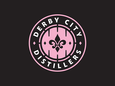 Derby City Distillers barrel basketball bourbon brand branding city derby design diamond distillers fleur de lis horse racing illustration logo louisiana pink sports team whiskey