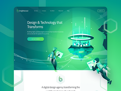 New Illustration For Brightscout Homepage astronaut bradning character city cityscape futuristic hero homepage illustration landing ui