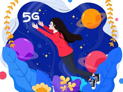 拥向5G的女孩 ui 插图 设计