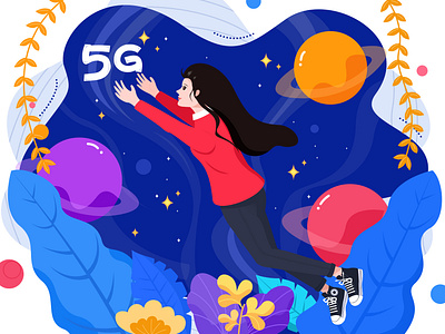拥向5G的女孩 ui 插图 设计