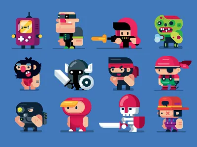 Game Design Characters, Flat Design Illustrations animation art cartoon character character design characters design draw drawing flat flat design game design gigantic illustration illustrator man people person vector vector art