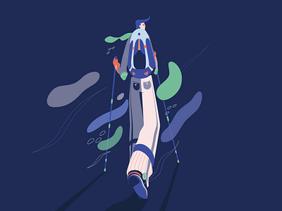 Trekking 2d alone flat illustration travel trekking