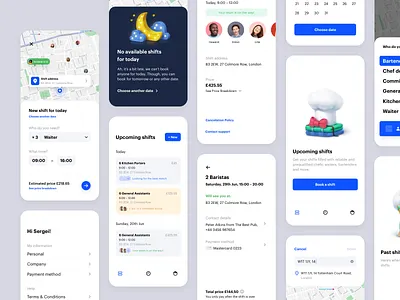 Job Today Flex app book cook flat illustrations interface ios map minimal shift ui ux white