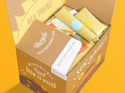 Sun Basket Unboxing Experience box brand brand identity branding design food illustration packaging type typography