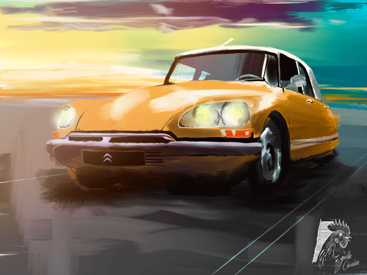 Citroen DS automotive car citroen illustration photoshop photoshop art road sketch trip