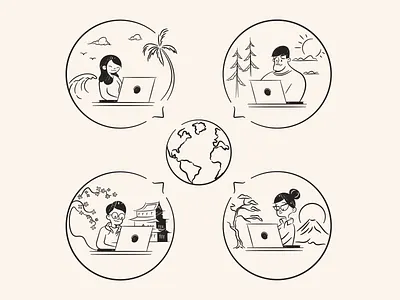 Remote Work art branding computer illustration minimal remote work retro vector