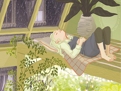 Loft calm illustration environment girl character girl illustration illustration meditation peaceful illustration people people illustration plant plant illustration plants relaxation room room design