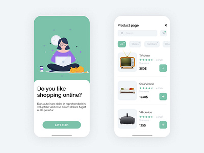Online Shop app design desktop illustration minimal mobile mobile app typography ui ux vector web